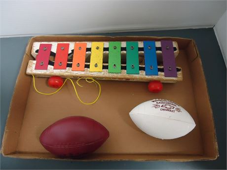 Vintage Fisher Toy & 2 Mini Footballs