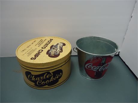 Collectible Tin & Coke-Cola Metal Bucket
