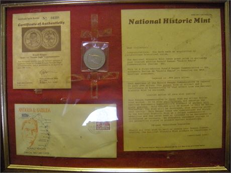 Ronald Reagan Historical Mint Coin & Navy Cut Mirror Picture & Misc.