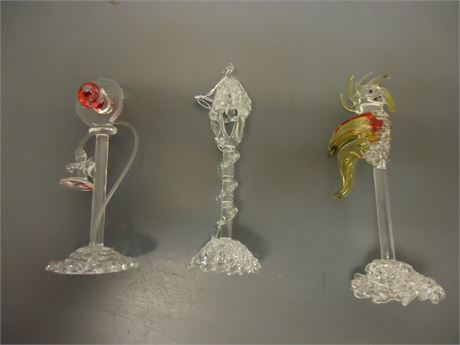 Spun Glass Bird & Telephone & Lamp Post