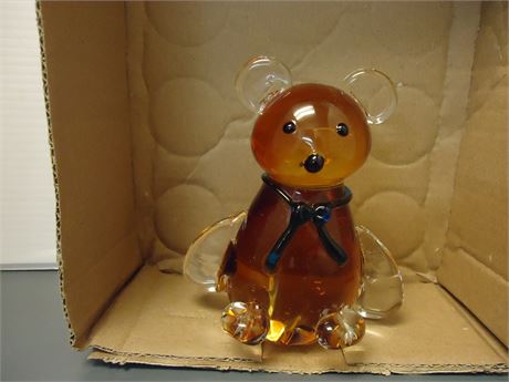 Vintage Art Glass Teddy Bear Animal Amber Paperweight