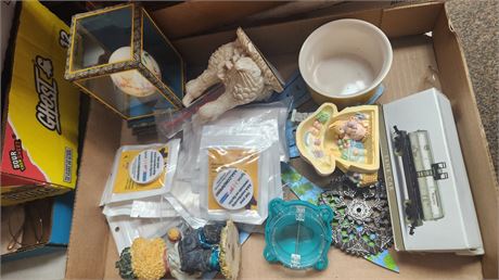 Metal Butterfly Decoration & Decorative Egg in Display Case & Misc.Items