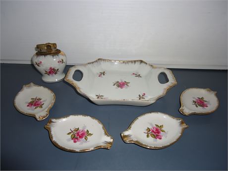 Vintage Ceramic Lighter & Tray & Small Trays
