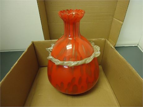 Vintage Murano Italy Art Glass Orange & Gold With White Aventurine