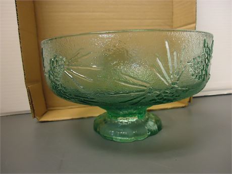 Green Glass Footed Dish Bowl Raised Design Home Decor Serving Bowl