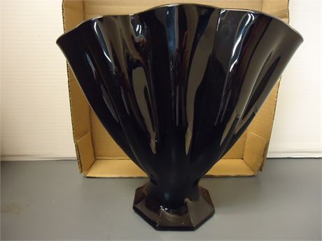 Cobalt Blue Glass Vase Fan Shaped With Octagonal Base Possible Fenton?