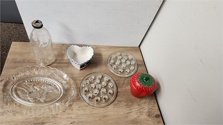 Glass Strawberry & Misc. Items