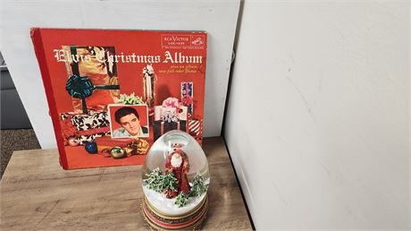 Elvis Album Cover. NO RECORD & Santa Musical Snow globe