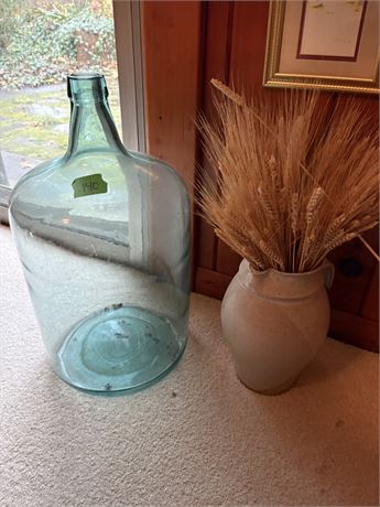 Large Glass Jar Decor, Wheat and Crock