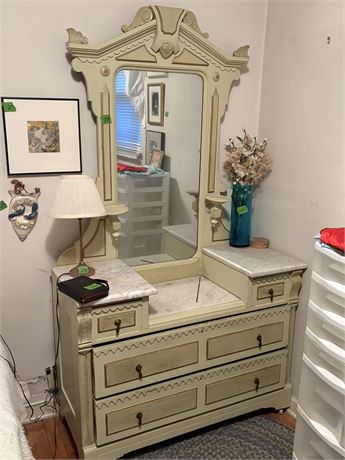 Vintage Dresser with Mirror and Marble Top