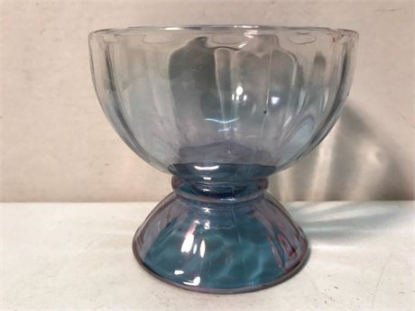 Vtg Libbey Glass Blue Iridescent Sundae Compote Pedestal Bowl