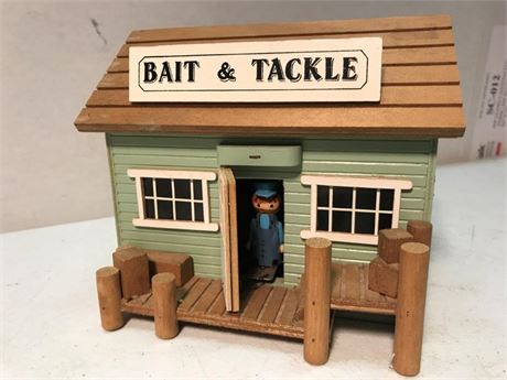 Vtg Wooden Chinese Craftsmen Bait & Tackle Musical
