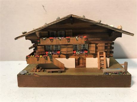 Vintage Wooden German Chalet Music Box Happy Wanderer & Woodcutter Boys