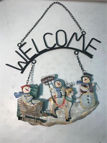 Snowman Metal Welcome Sign
