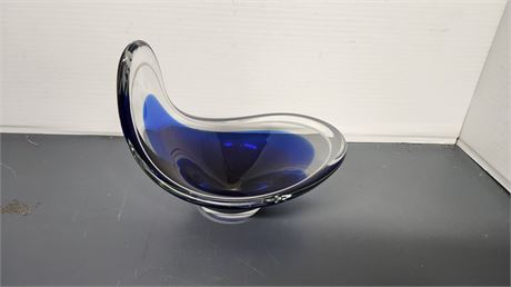 Vintage Cobalt Blue Glass Bowl Handcrafted Glass