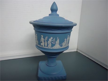 Avon Blue Grecian Candle Holder Dish With Lid
