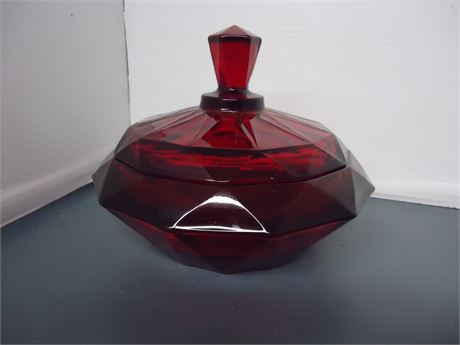 Red Glass bowl with lid
