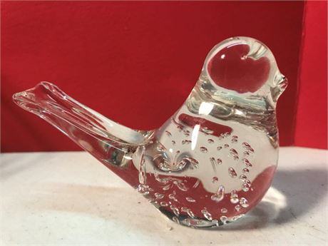 Murano Style art Glass Bullicante Bubbles Bird Paperweight