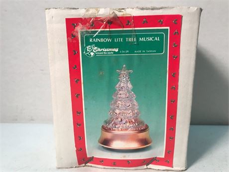 Vintage Iridescent Glass Christmas Around the World Rainbow Lite Tree Musical