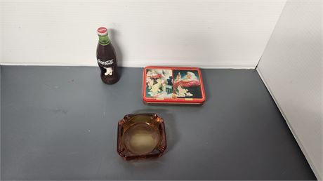 Ashtray & Coca Cola Bear Ornament & Playing Cards
