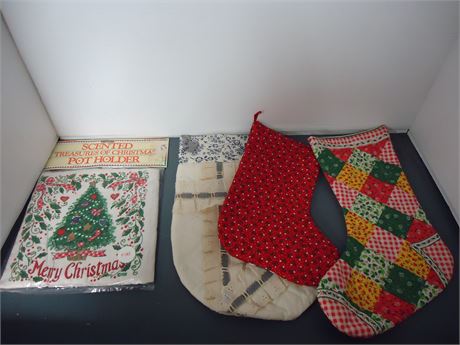 Vintage Christmas Stockings & Pot Holder