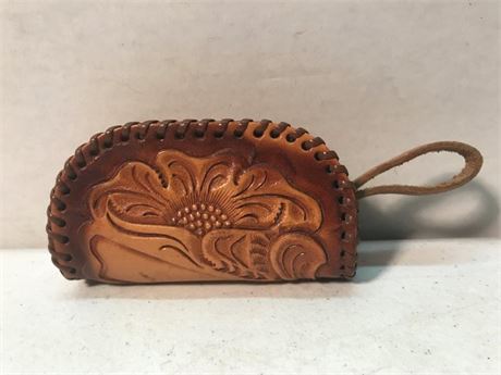 Leather Tooled Zip Coin Purse