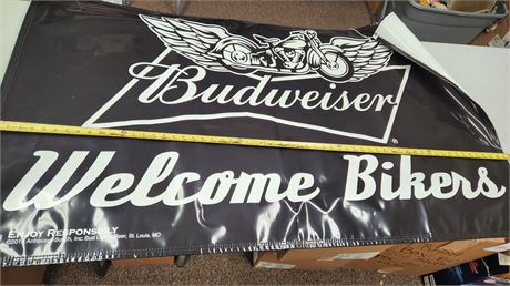 Budweiser Welcome Bikers Banner. Approximately 5 Feet Long