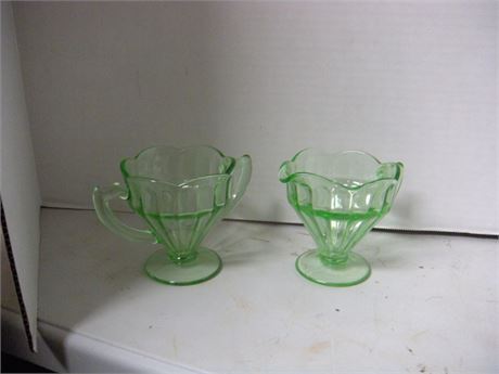 Cream & Sugar Green Glassware