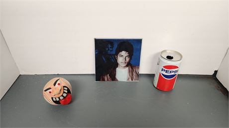 Vintage Mad Dog Ball & Vintage Michael Jackson Picture & Vintage Pepsi Can