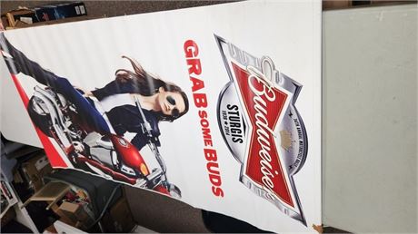 Sturgis Budweiser 2014 Biker Girl Double Sided Banner. Approximately 6 Feet Long
