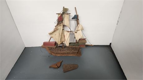 Wood Sailboat Statue