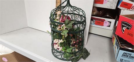 Decorative Metal Cage With Artificial Flowers