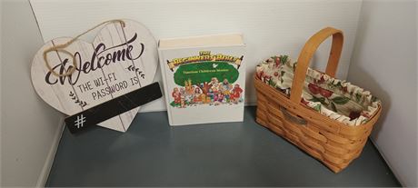 Decorative Wood Sign & Basket & Book