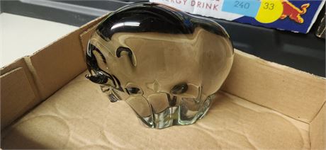 Glass Bull Paperweight. Broken Horn