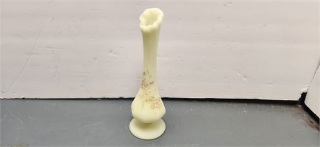 Vintage Fenton Hand Painted Custard Uranium Glass Bud Vase
