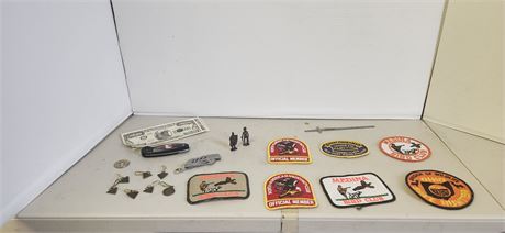 Lot Of Patches & Zipper Pulls & Knives & Misc.