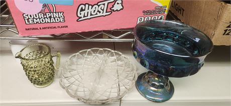 Carnival Glass Candy Dish & Misc. Glassware