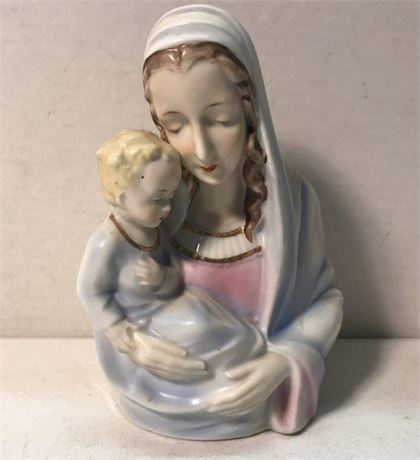 Vintage Japan Ceramic Mother Mary with Jesus Planter