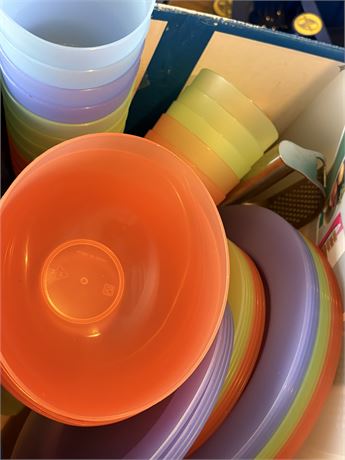Storage Container, Plastic Plates and Cups