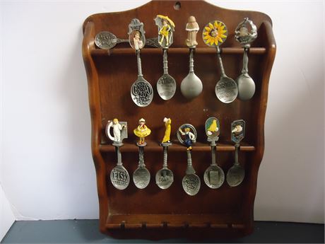 Variety Of Collector Spoons & Holder