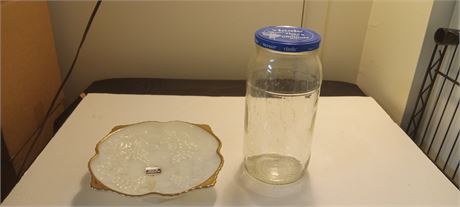 Anchor Hocking Milk White Glass Plate & Pickle Jar