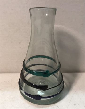 Handblown Art Glass Vase with Multi Color Applied Swirls