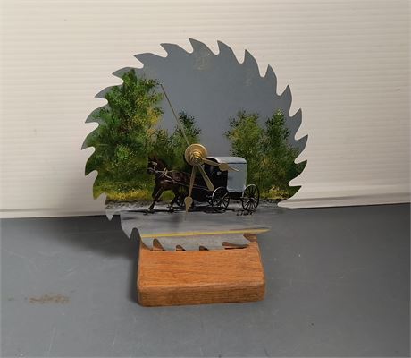 Saw Blade Clock With Wood Base