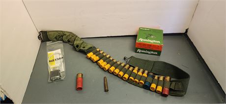 Box Of Remington Sure shot 12 Gauge Bullets & Gun Lock& Bullets & Gun Belt