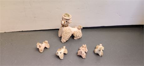 Lefton Pink Poodle Mama & Babies