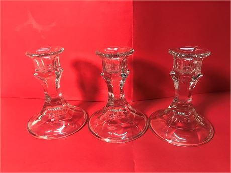 3 Glass Candlestick Holders