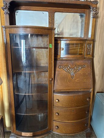 Curio Cabinet Secretary Desk, Tiger Oak
