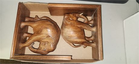 Wood Carved Elephant bookends