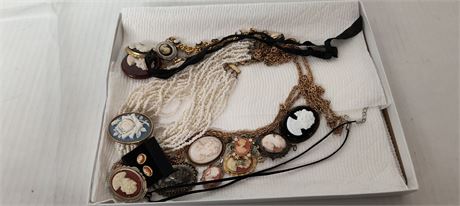 Tray Of Cameo Jewelry