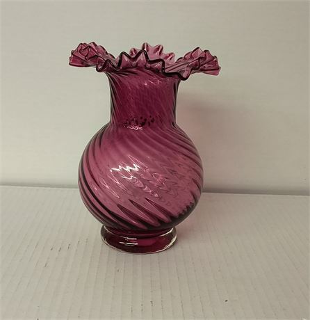 Cranberry Glass Ruffled Vase